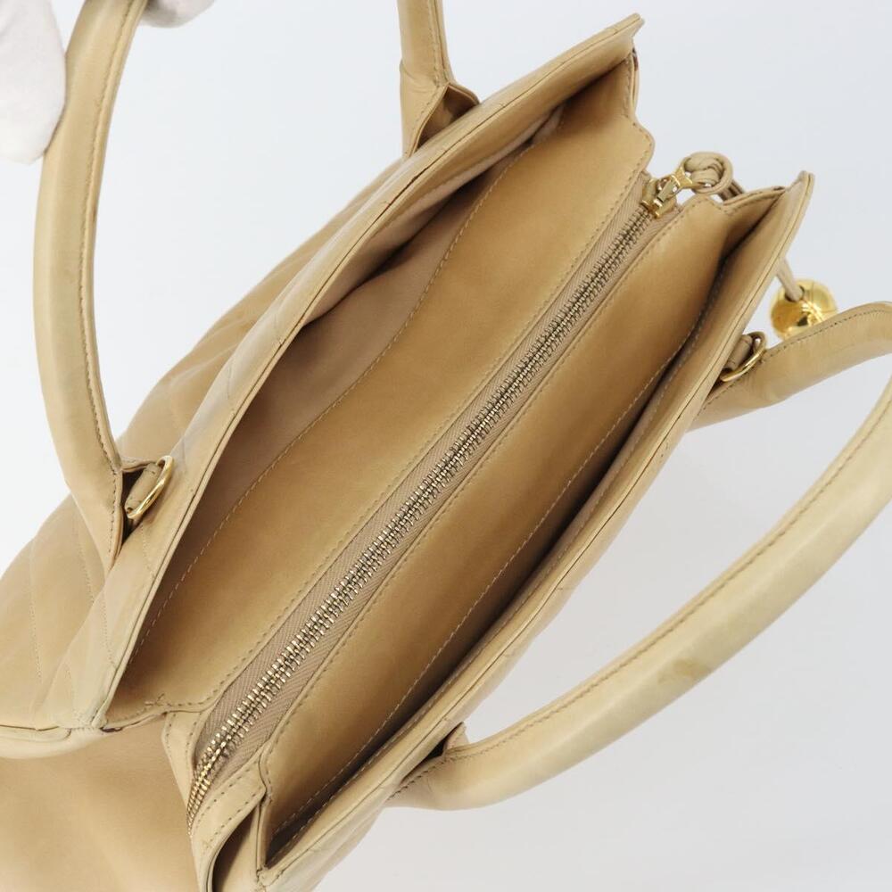 CHANEL V Stitch Hand Bag Leather Beige Gold CC Auth BA9348 - Picture 6 of 16